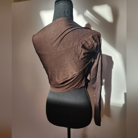 RARE, VINTAGE GIANFRANCO FERRE Chocolate Brown Asymmetrical Wrap Crop Top - Picture 2 of 11
